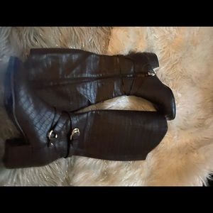 Leather heeled long boots brown